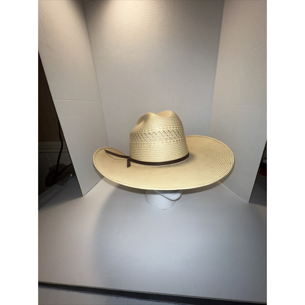 Tony Lama 10X Shantung Straw Cowboy Hat Vented Cattleman Crease Beige Mens